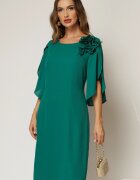  Rochie midi verde de ocazie din voal cu aplicatie florala