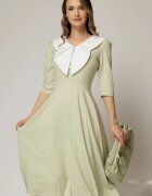  Rochie midi verde fistic cu buline si guler amplu croi clos