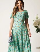  Rochie midi verde mint din viscoza cu imprimeuri florale