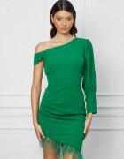  Rochie Moze verde cu pene la baza si lungime asimetrica