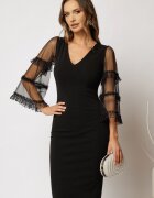  Rochie neagra eleganta cu maneci largi transparente si detalii din dantela