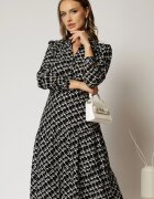  Rochie neagra midi din viscoza si imprimeu alb