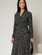  Rochie neagra midi din viscoza si imprimeu cu buline
