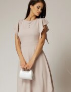  Rochie scurta bej de zi cu nasturi la bust si maneci scurte