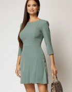  Rochie scurta bleu cu pliuri pe fusta si maneci trei sferturi