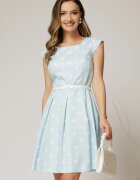  Rochie scurta bleu in clos cu buline si curtea in talie