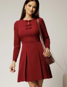  Rochie scurta bordo cu funde la bust si pliuri pe fusta