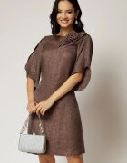  Rochie scurta maro cu fir lurex cu croi drept si maneci tip lalea