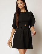  Rochie scurta neagra cu accesoriu in talie si maneci tip lalea