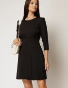  Rochie scurta neagra cu pliuri pe fusta si maneci trei sferturi