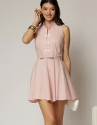  Rochie scurta roz din poplin cu inchidere cu design la bust