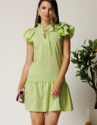  Rochie scurta verde lime din triplu voal cu croi cambrat si volan la baza