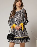  Rochie scurta zebra print din satin cu detalii galbene
