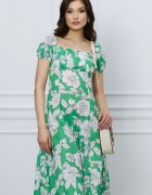  Rochie Simona verde cu imprimeu floral alb