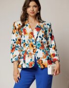  Sacou dama alb cu imprimeu floral albastru rosu