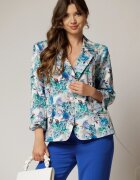  Sacou dama alb cu imprimeu floral turcoaz
