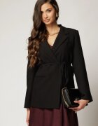  Sacou dama negru casual cu snur in talie