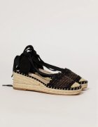  Sandale casual bej cu insertii negre si talpa din iuta impletita