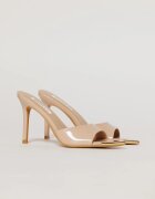 Sandale nude de tip mule cu varful metalic auriu