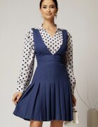  Sarafan DY Fashion albastru din stofa cu pliuri si decolteu adanc
