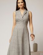  Sarafan DY Fashion din carou bej cu decolteu petrecut