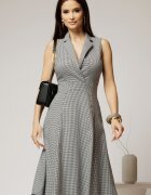  Sarafan DY Fashion din carou pepit alb negru cu decolteu petrecut