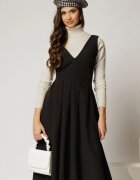  Sarafan DY Fashion midi negru cu croi clos si pliuri