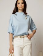  Tricou bleu cu brosa si croi lejer cu adaos de viscoza