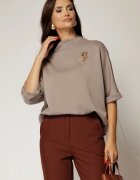  Tricou gri cu brosa si croi lejer cu adaos de viscoza