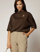  Tricou maro cu brosa si croi lejer cu adaos de viscoza