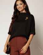  Tricou negru cu brosa si croi lejer cu adaos de viscoza