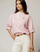  Tricou roz cu brosa si croi lejer cu adaos de viscoza