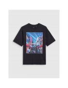 4F Tricou copii - oversize - imprimeu - negru - bumbac