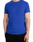 4F Tricou din bumbac cu decolteu la baza gatului - Albastru