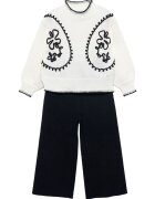 Abel&Lula Compleu pentru copii - pulover si pantaloni - ecru/negru - textil