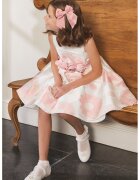 Abel&Lula Rochie cu model floral si cordon in talie - Alb/Roz pal
