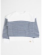 Abercrombie  Fitch Pulover cu decolteu la baza gatului si model in dungi - Alb/Bleumarin
