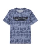 Abercrombie  Fitch Tricou cu imprimeu logo si decolteu la baza gatului - Albastru prafuit