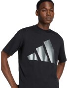 adidas Sportswear Tricou cu decolteu la baza gatului si imprimeu logo contrastant - Negru/Argintiu