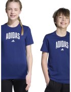 adidas Sportswear Tricou din bumbac cu decolteu la baza gatului si logo - Albastru inchis