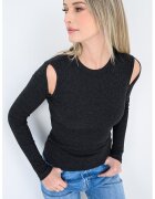 AGOLDE Bluza slim fit cu decolteu la baza gatului - Negru melange