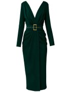 Alina Cernatescu Rochie midi cu decolteu in V si curea Sting - Verde englez