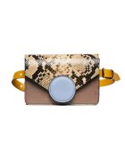 ANNA FELLINI Geanta dama piele - Cora - grej bleu galben - 22x10x15 cm