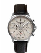 BAUHAUS Ceas barbati Aviation 28805 - Cronograf Quartz Elvetian - Carcasa Titan - Curea Piele Naturala Neagra - Cadran Argintiu - Sticla Safir - 42 mm - Rezistent la Apa 5 ATM - Functie Alarma - Design Modern Elegant