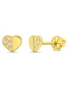 Bebe Gold Cercei din Aur 14K pentru Bebelusi si Copii - model Inimioara cu Pietre CZ - inchidere cu Filet si Protectie