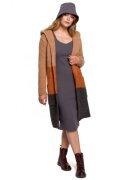 BeWear Cardigan cu gluga - Acril/Poliester/Lana - Negru/Portocaliu/Bej