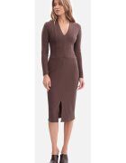 BeWear Rochie creion - B307 maro maneci lungi - decolteu in V - dantela - fara captuseala - lungime midi - Maro