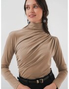 Big Dart Bluza dama - HiCCUP - mulata cu guler pe gat - detaliu drapaj - bej - jerseu
