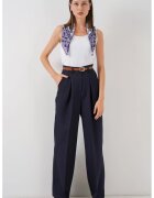 Big Dart Pantaloni dama - HiCCUP - Palazzo plisati - talie inalta - albastru marin - textil