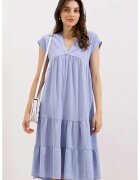 Big Dart Rochie Midi HiCCUP cu volane si decolteu in V - Albastru - Textil